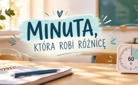 Spokojna szkolna przestrzeń symbolizująca minutową przerwę podczas lekcji i chwilę zatrzymania przed dalszą pracą.